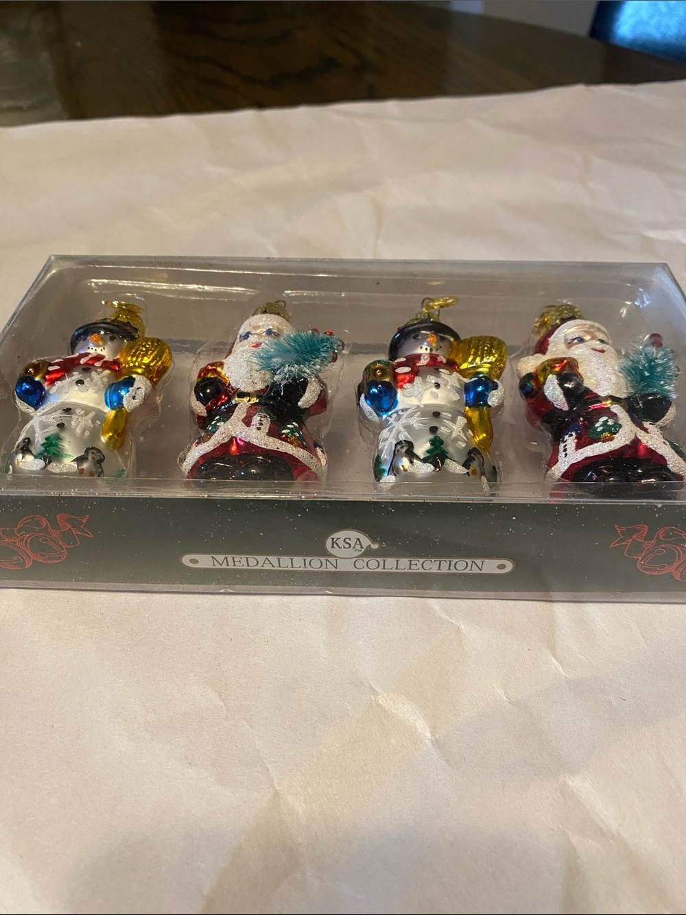 KSA Medallion Collection Holiday Santa and Snowman Glass Ornaments - Multicolor